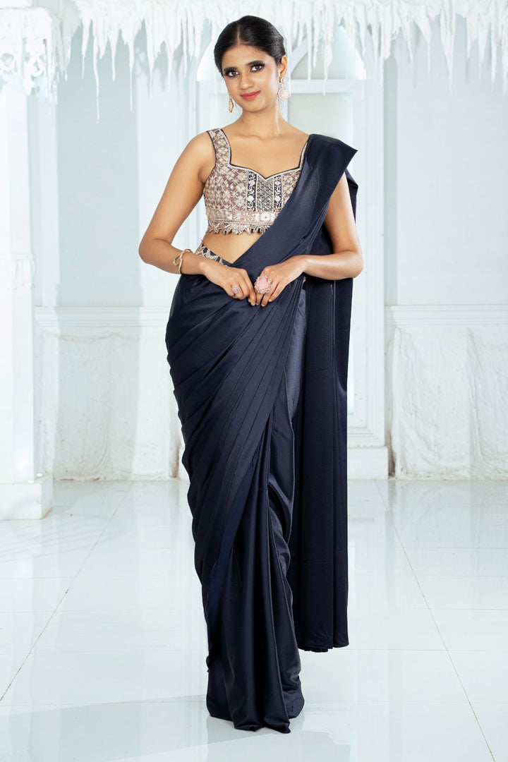 Hira Drape Saree-Navy Blue
