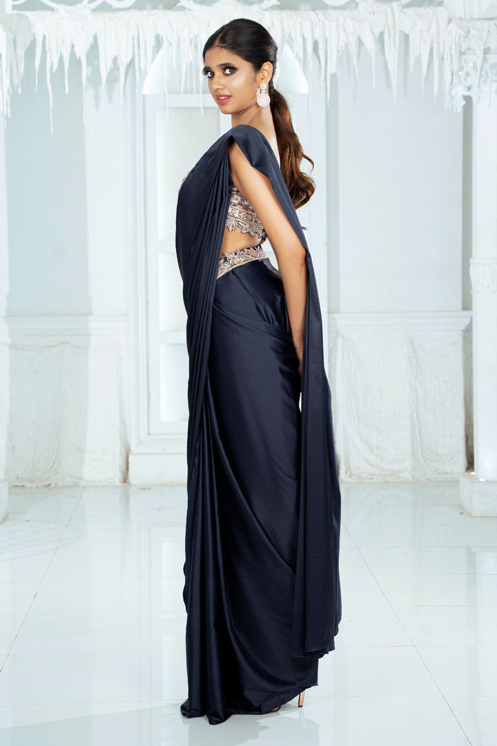 Hira Drape Saree-Navy Blue