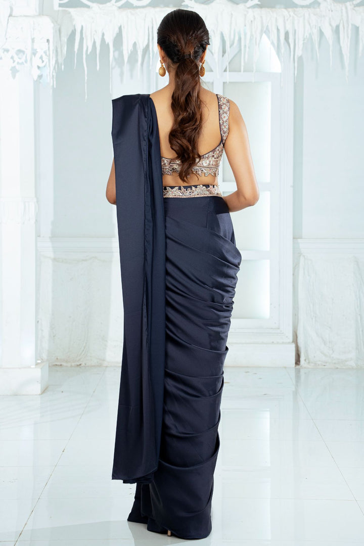 Hira Drape Saree-Navy Blue