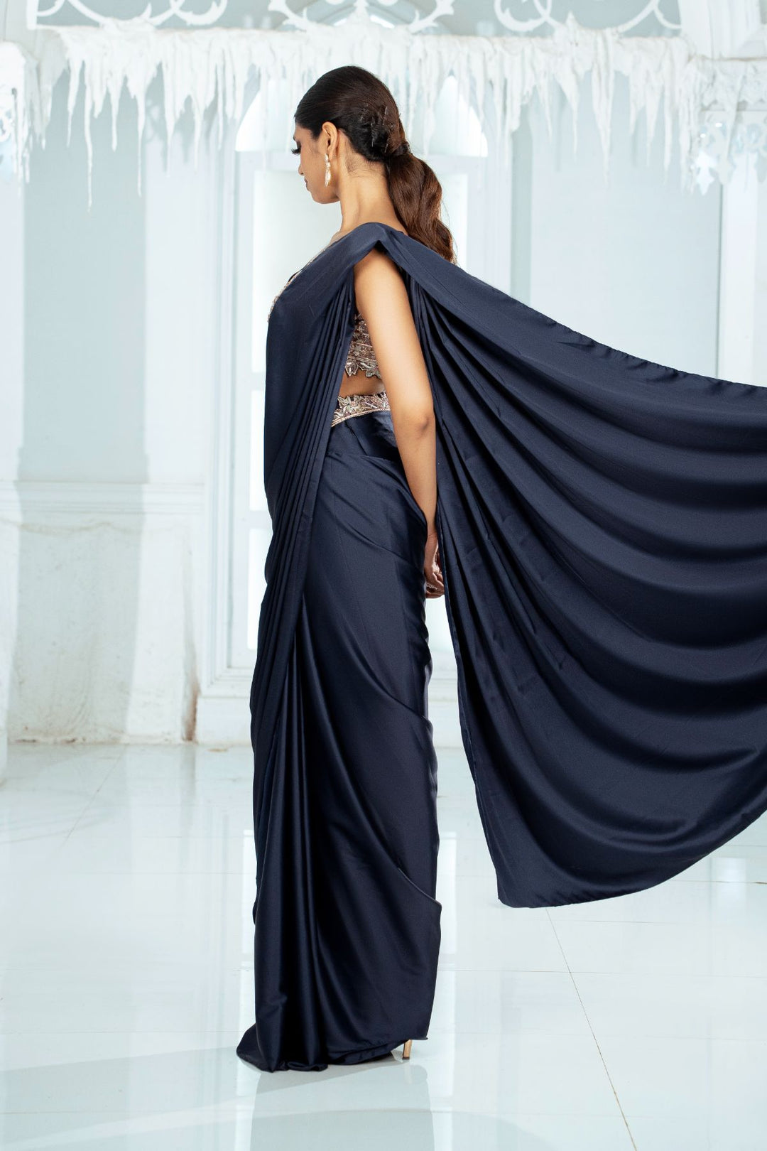 Hira Drape Saree-Navy Blue