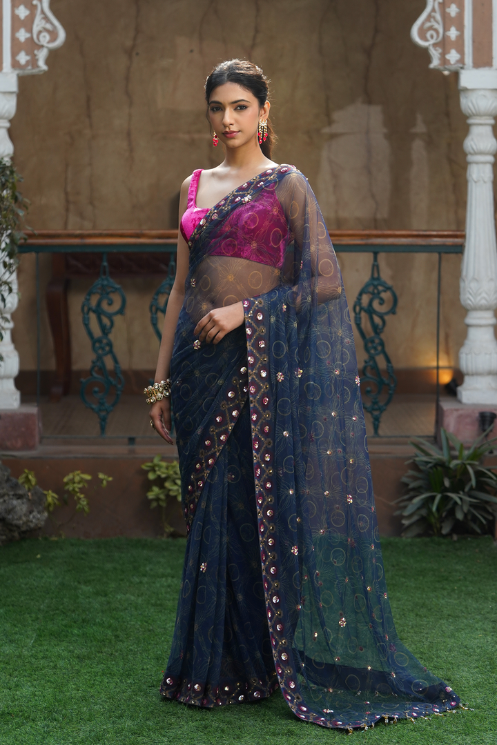 Eunice Net Saree - Blue